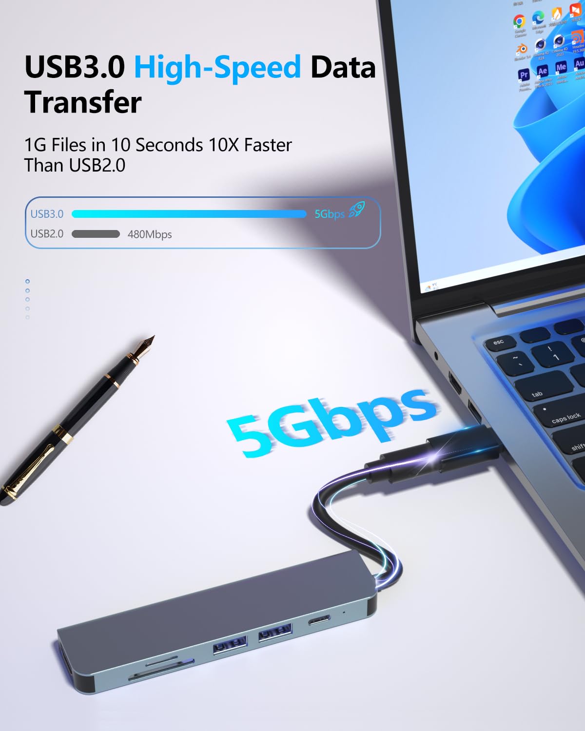 Adaptador USB a USB C ShineeKee Plata Paquete de 8 con Transferencia de Alta Velocidad y Carga Rápida