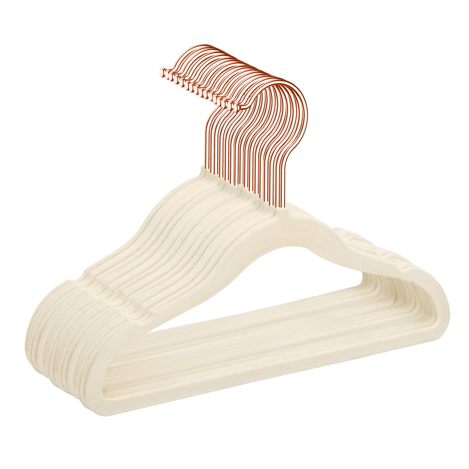 MIZGI - Perchas de terciopelo para niños de alta calidad (paquete de 50) con ganchos de cobre y oro rosa, ahorro de espacio, ultra delgadas, antideslizantes para bebés, pantalones de vestir, perchas