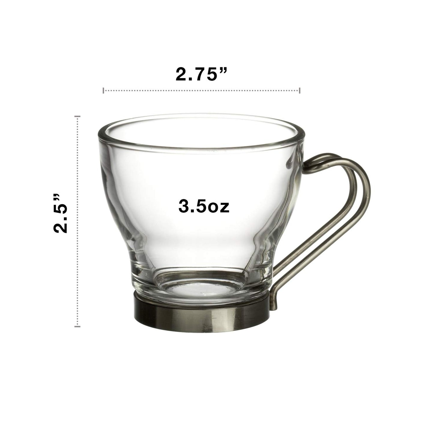 Bormioli Rocco Verdi Espresso Cup With Stainless Steel Handle, Set of 4, Gift Boxed, 3.5 ounces