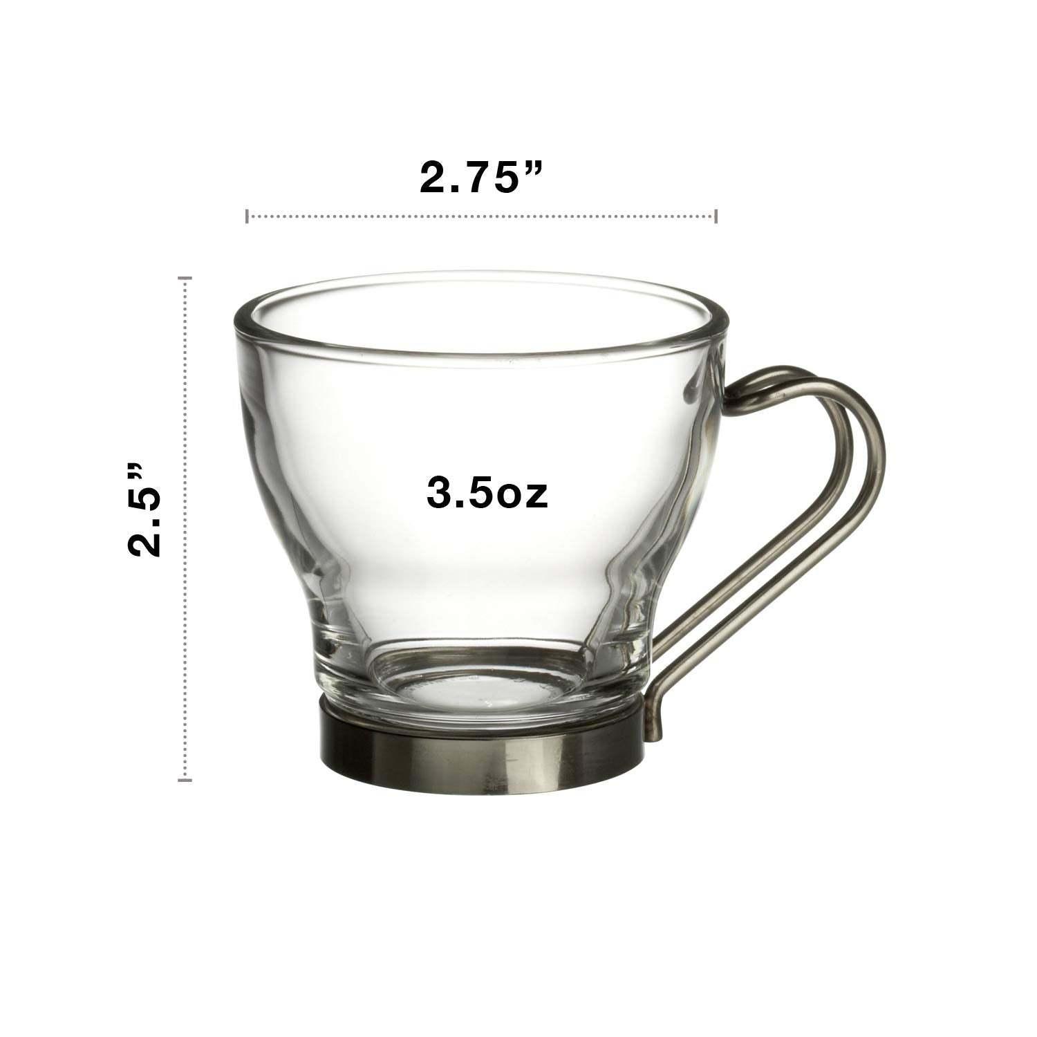Bormioli Rocco Verdi Espresso Cup With Stainless Steel Handle, Set of 4, Gift Boxed, 3.5 ounces