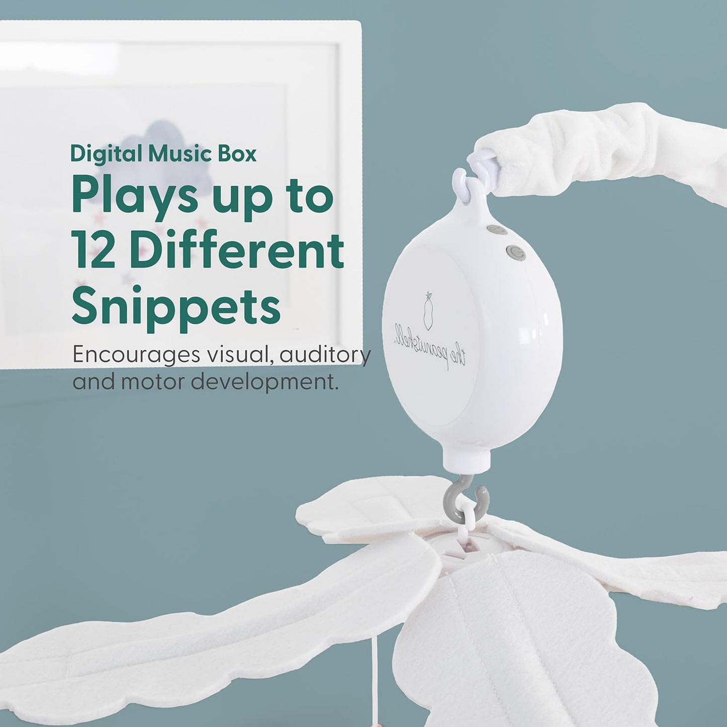 Móvil de Cuna The Peanutshell para Niños o Niñas - Móvil Musical para Cuna de Bebé Blanco y Azul Oscuro con 12 Nanas, Decoración de Habitación de Bebé Espectacular del Espacio con Planetas