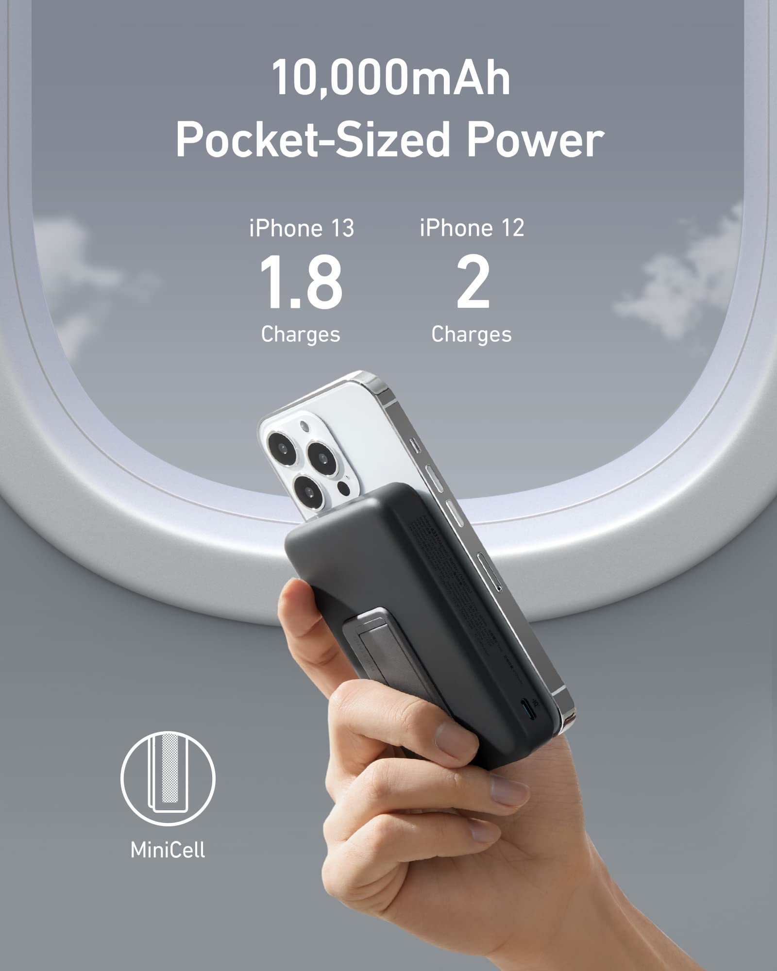 Batería Magnética Anker Negra Cargador Inalámbrico Plegable 10000 mAh para iPhone 14/13 Series