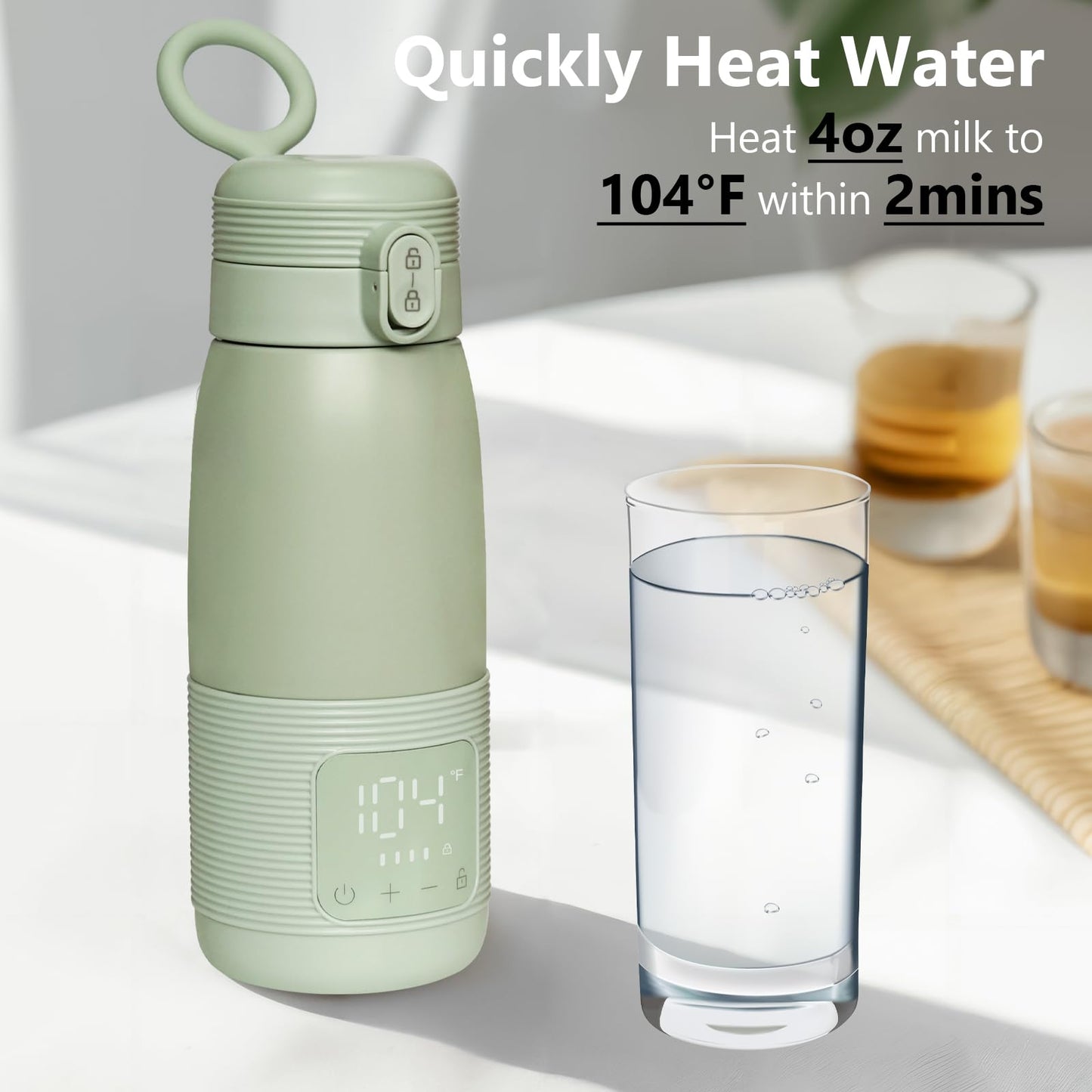CUXFLS Calentador de biberones portátil para viajes: carga ultrarrápida y calentamiento en 5 minutos para leche materna, fórmula y agua, gran capacidad de 500 ml, ideal para viajes en coche, avión o v