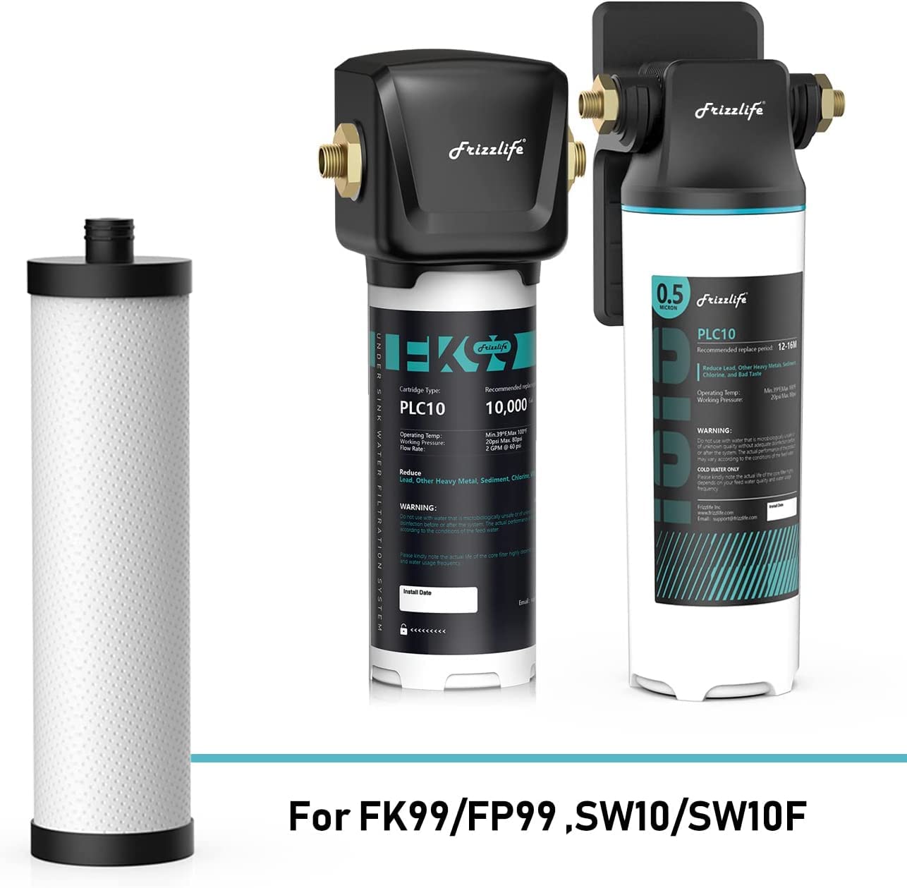 Frizzlife PLC10 - Filtro de repuesto para filtro de agua debajo del fregadero FK99/FP99/SW10/SW10F