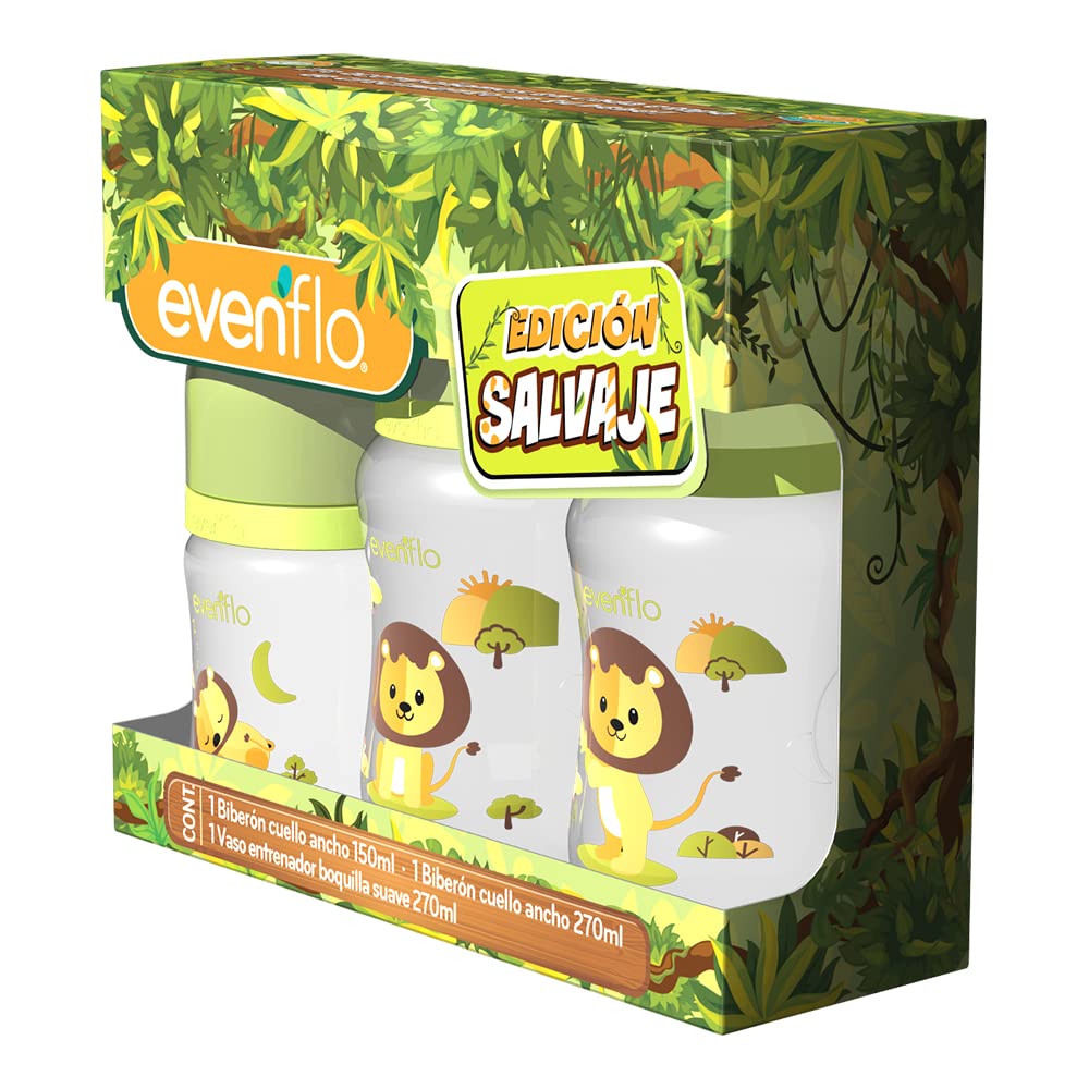 Set Edición Salvaje Biberones y Vaso Evenflo Multicolor 3 Pack