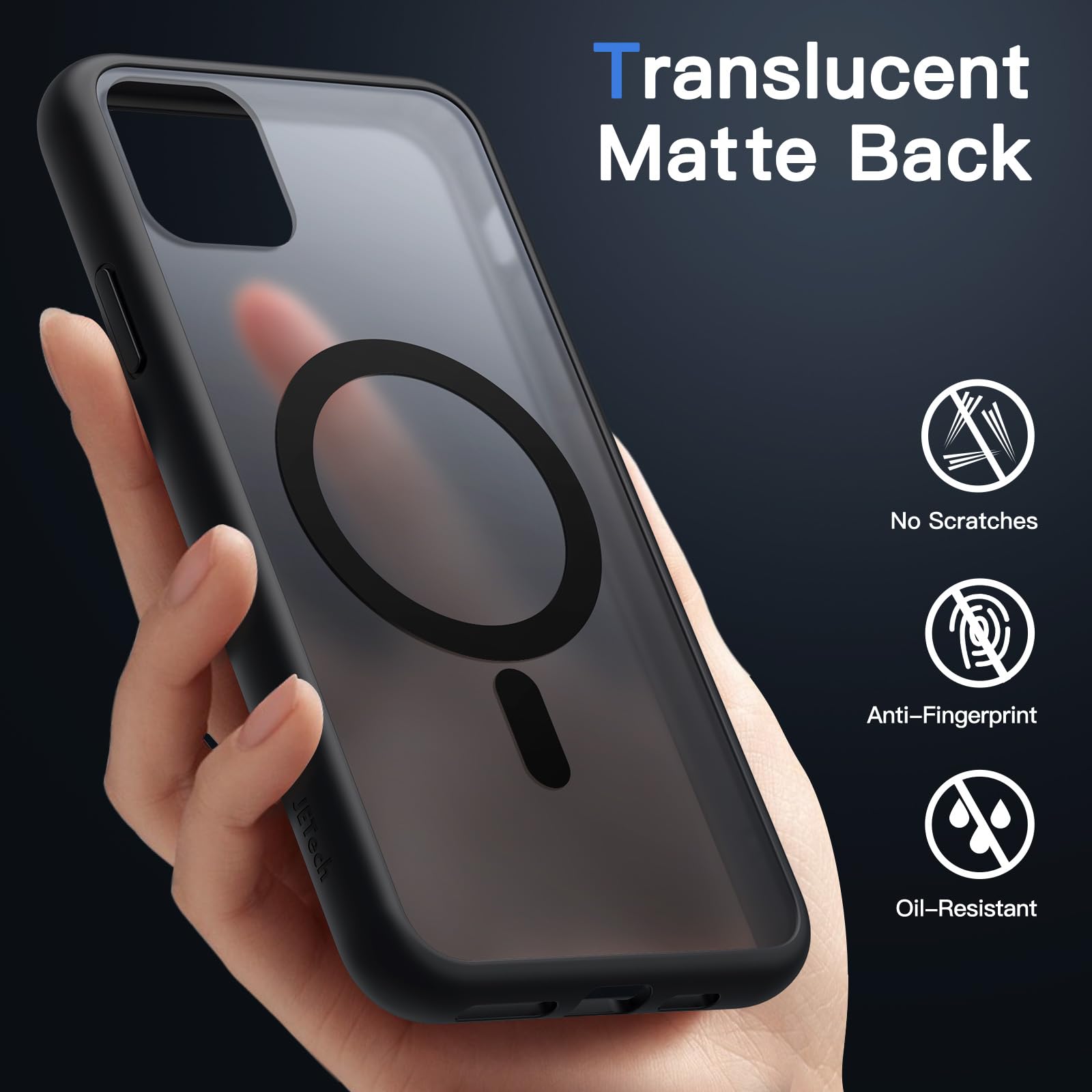 JETech Funda Magnética para iPhone 11 6.1 Pulgadas Compatible con MagSafe, Carcasa Translúcida Mate Trasera Fina Antigolpes (Negro)
