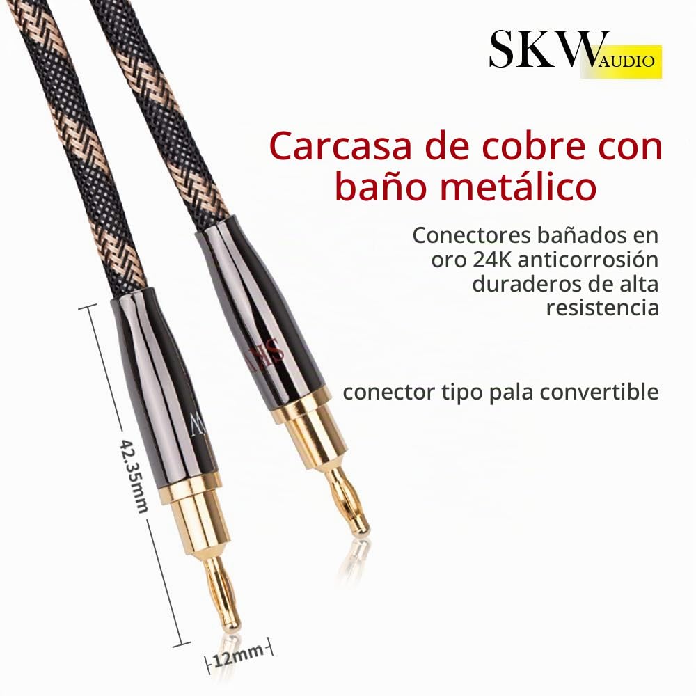 Cables de Altavoces SKW Dorado Trenzado Nylon Alta Fidelidad 1.5M