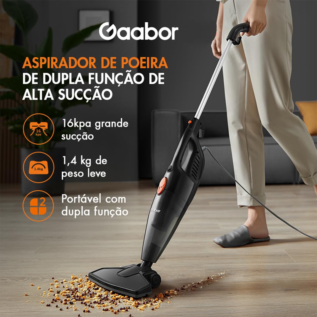 Gaabor Aspiradora Vertical 2 en 1 GVCW-M15A de 1.5 litros, Potencia de 650 Watts y 16 mil Pascales de Succion, Color Negro