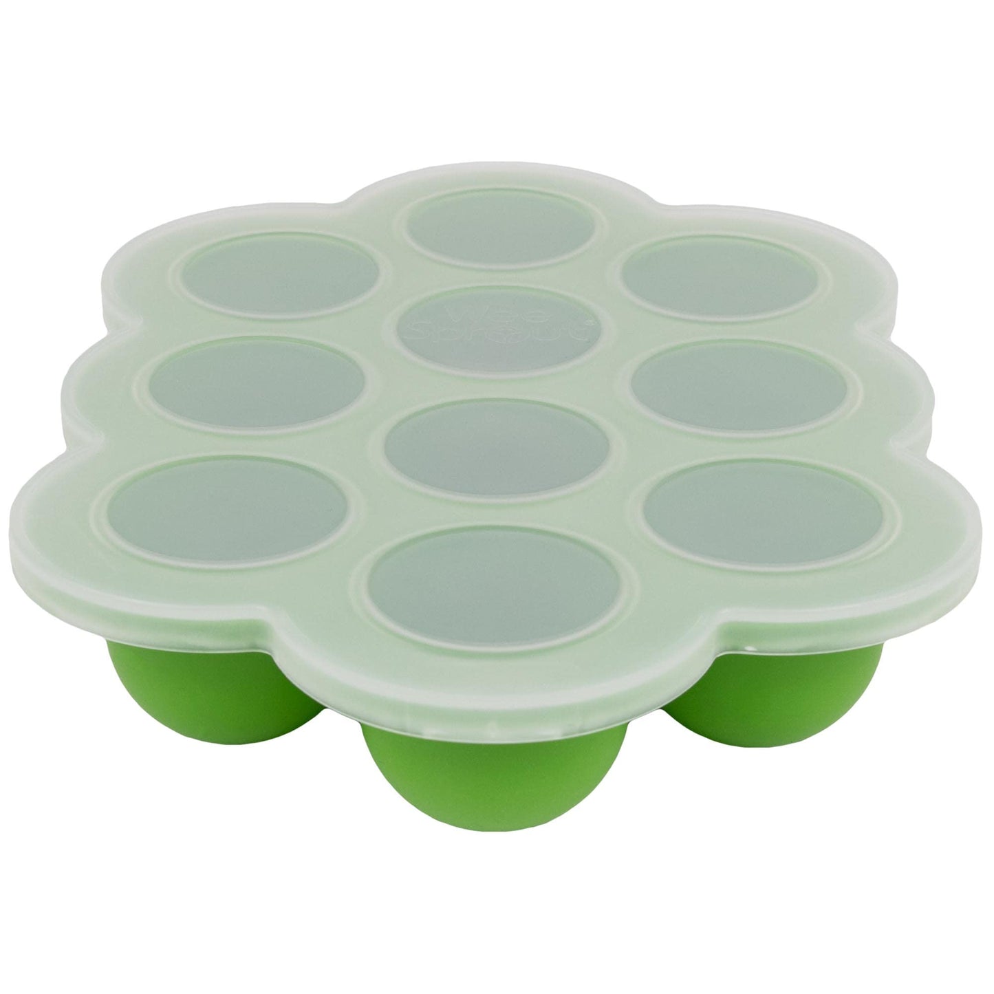 WeeSprout Bandeja de silicona para congelador con tapa de clip, recipiente de almacenamiento perfecto para alimentos caseros para bebés, verduras, purés de frutas y leche materna (verde brillante