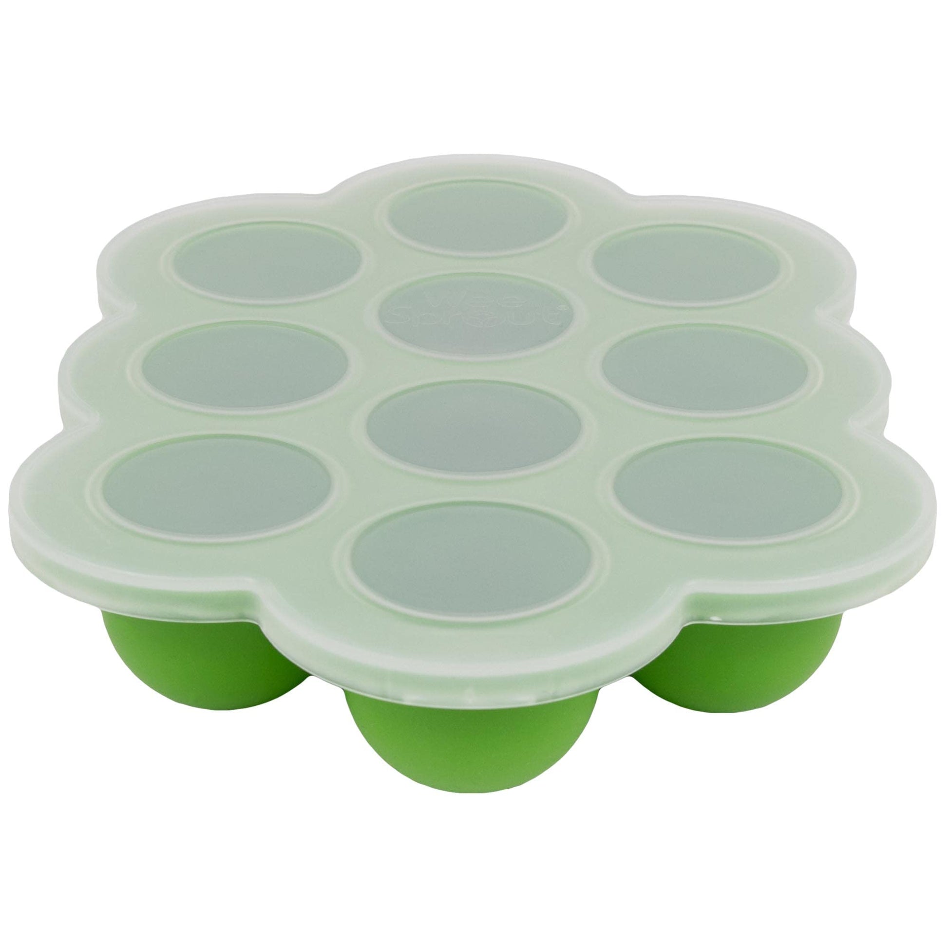 WeeSprout Bandeja de silicona para congelador con tapa de clip, recipiente de almacenamiento perfecto para alimentos caseros para bebés, verduras, purés de frutas y leche materna (verde brillante