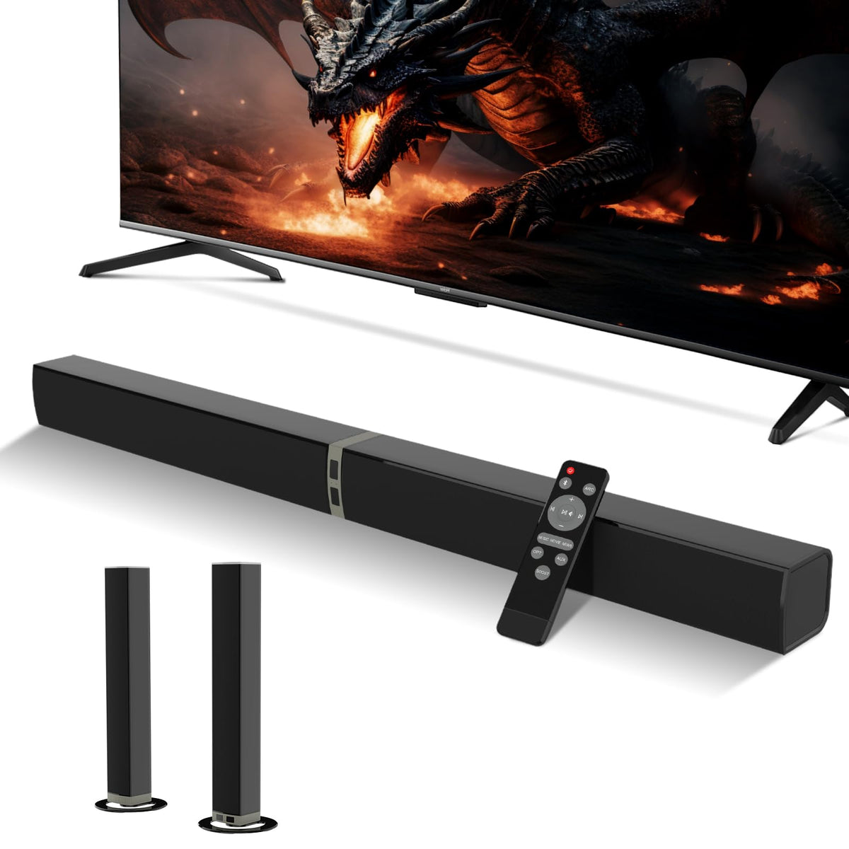 Barra de Sonido MZEIBO Negra Desmontable de 80 W con Graves Potentes para Smart TV
