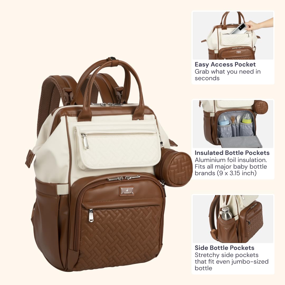 BabbleRoo - Bolsa para pañales para bebé, mochila para pañales de gran capacidad, impermeable, gran apertura en la parte superior, alfombra para pañuelos, funda con chupete extraíble, correas para
