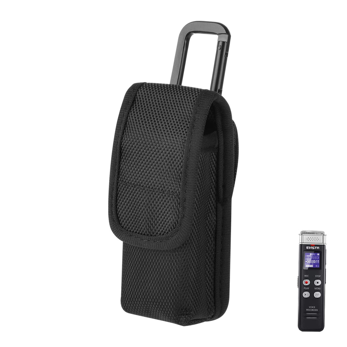 Estuche de Transporte EVISTR Negro con Mosquetón para Grabadoras de Voz Digitales de 16 GB y Sony ICD-UX570/ PX370/470/560