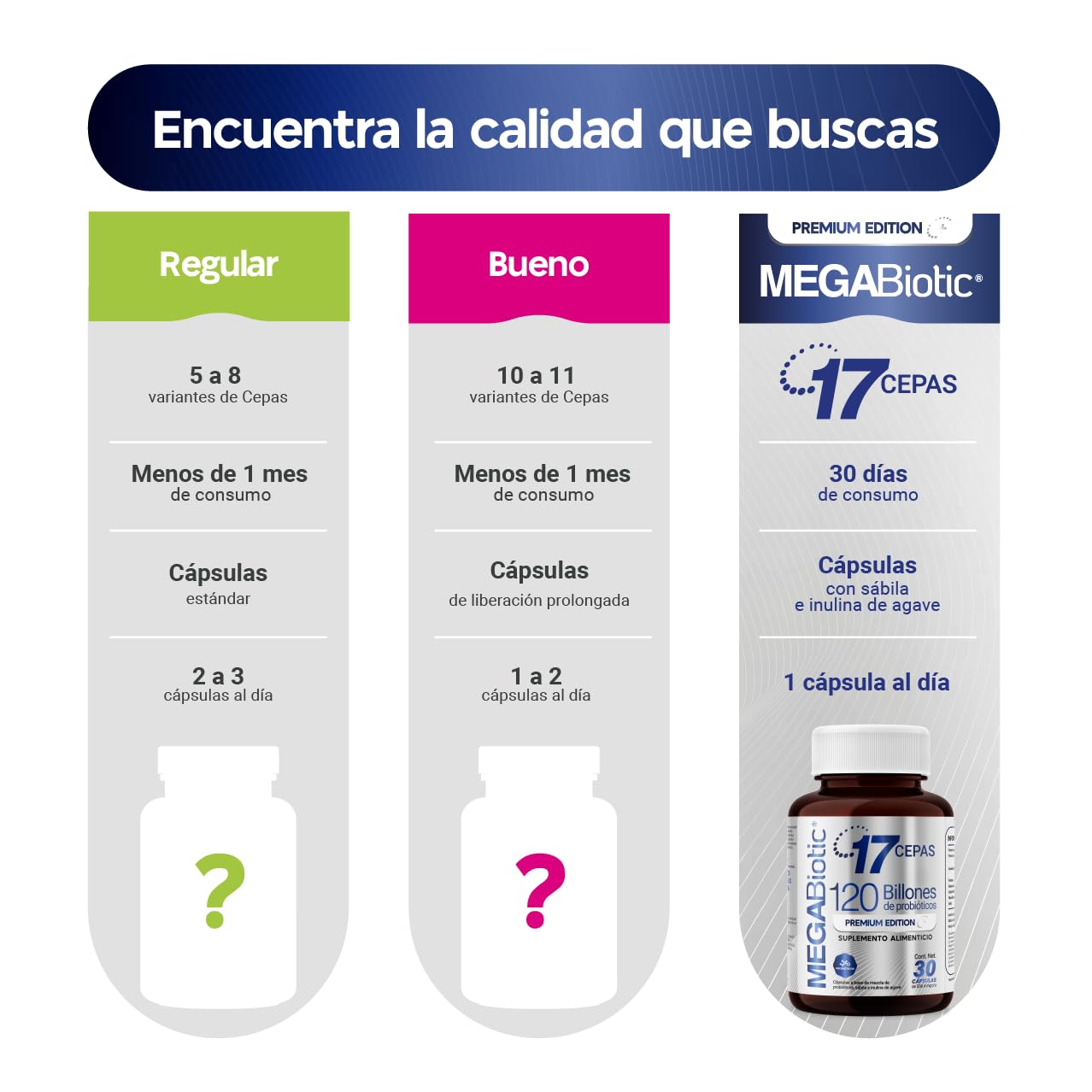 Suplemento Alimenticio MegaBiotic 120 Billones y 17 Cepas con Inulina de Agave y Sábila en Polvo