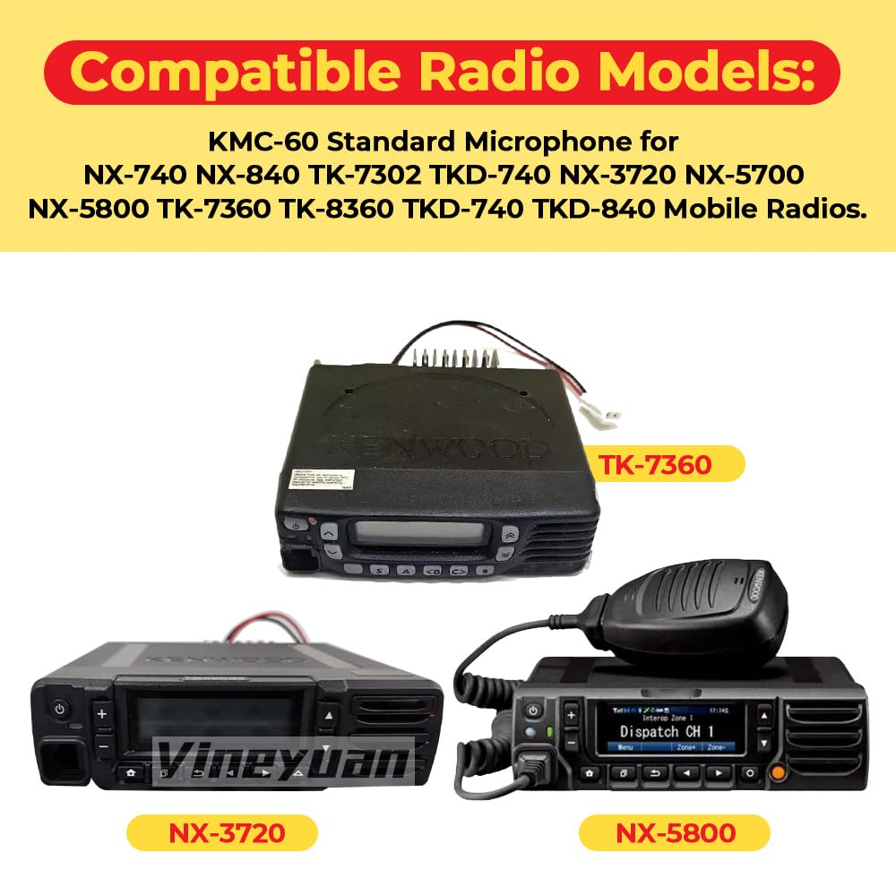 KMC-60 Micrófono estándar para Kenwood NX-740 NX-840 TK-7302 TKD-740 NX-3720 NX-5700 NX-5800 TK-7360 TK-8360 TKD-740 TKD-840 Radios móviles