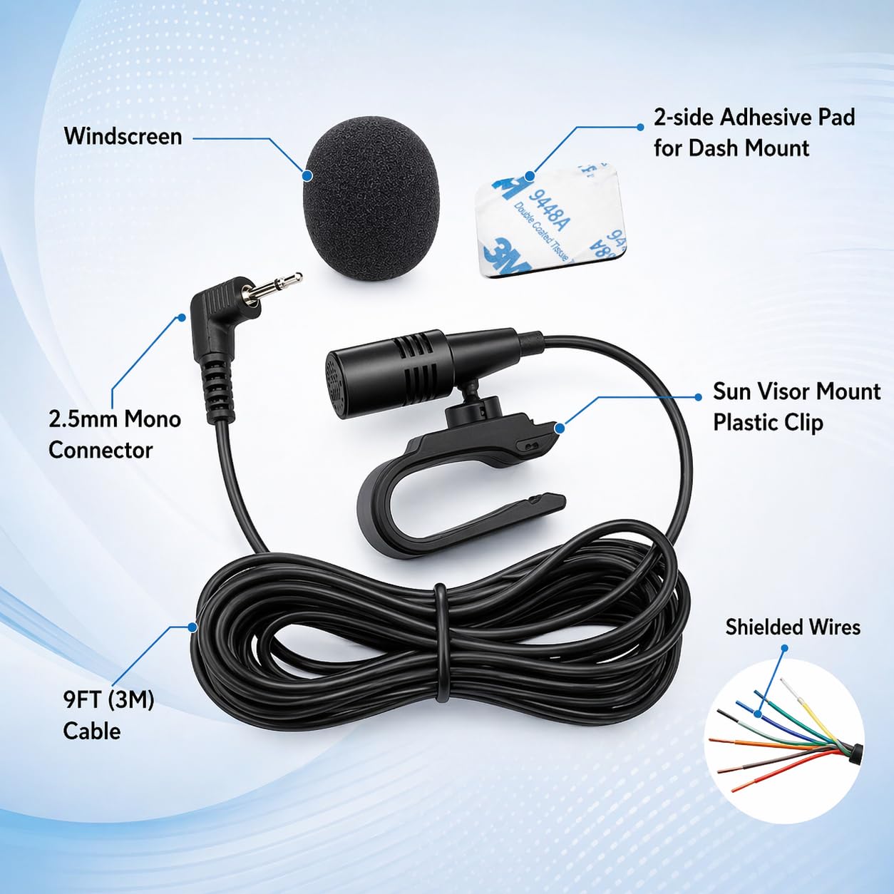 Micrófono SCREENTRONICS de 2,5 mm con manos libres para salpicadero y coche, receptor estéreo compatible con Pioneer