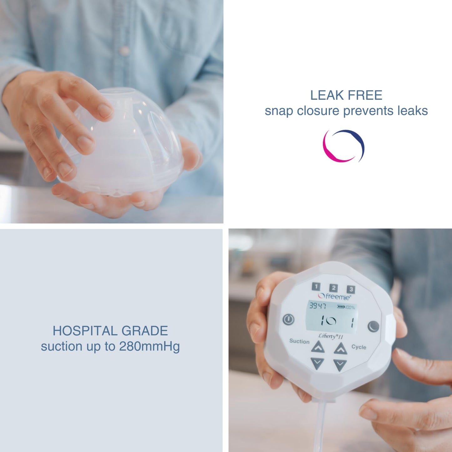 Freemie Liberty II - Sistema de extractor de leche portátil manos libres para bombeo discreto | Extractor de leche móvil recargable silencioso | Copas de brasier ultraligeras de 25 mm y 28 mm