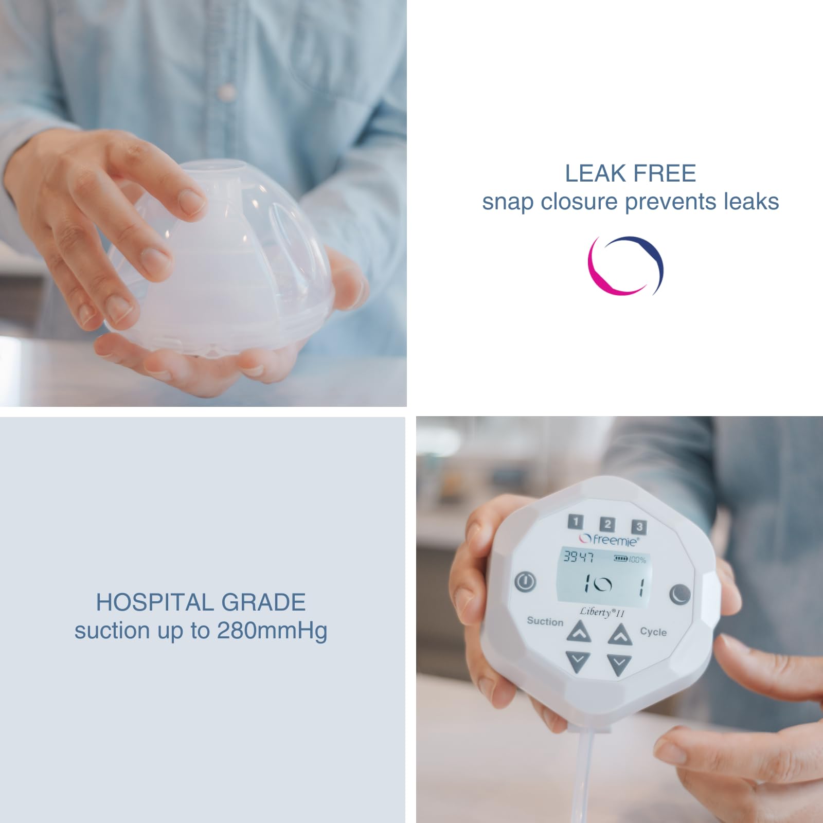 Freemie Liberty II - Sistema de extractor de leche portátil manos libres para bombeo discreto | Extractor de leche móvil recargable silencioso | Copas de brasier ultraligeras de 25 mm y 28 mm