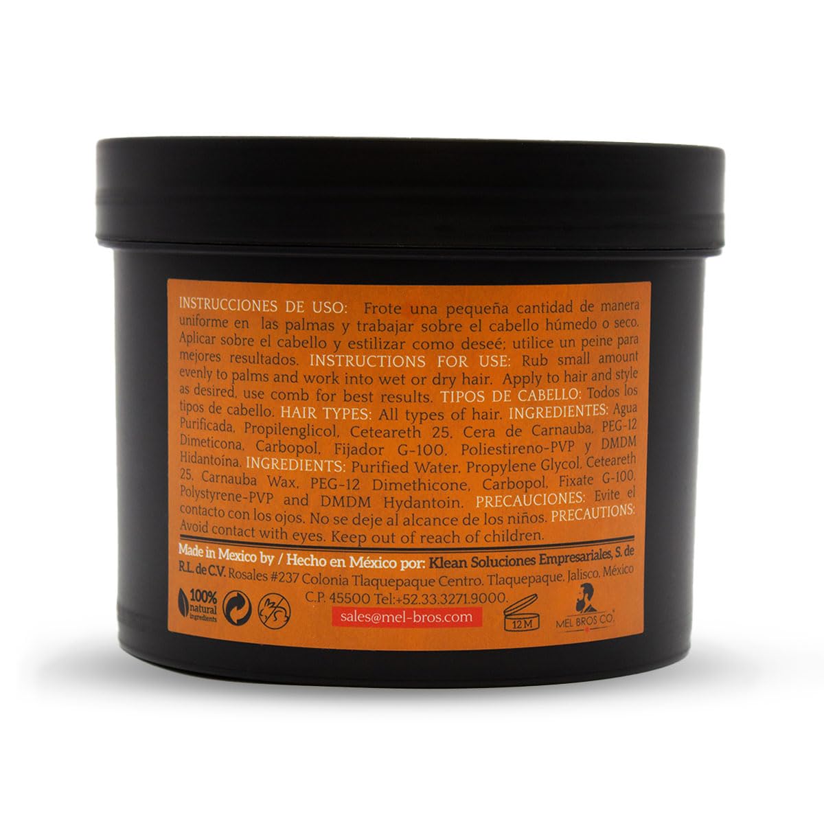MEL BROS CO. - Matte Styling Pomade - Pomada acabado Mate EXTRA FIJACIÓN, apariencia sin brillo, matiza el cabello, moldea tu estilo. (32 oz / 946.35 ml)