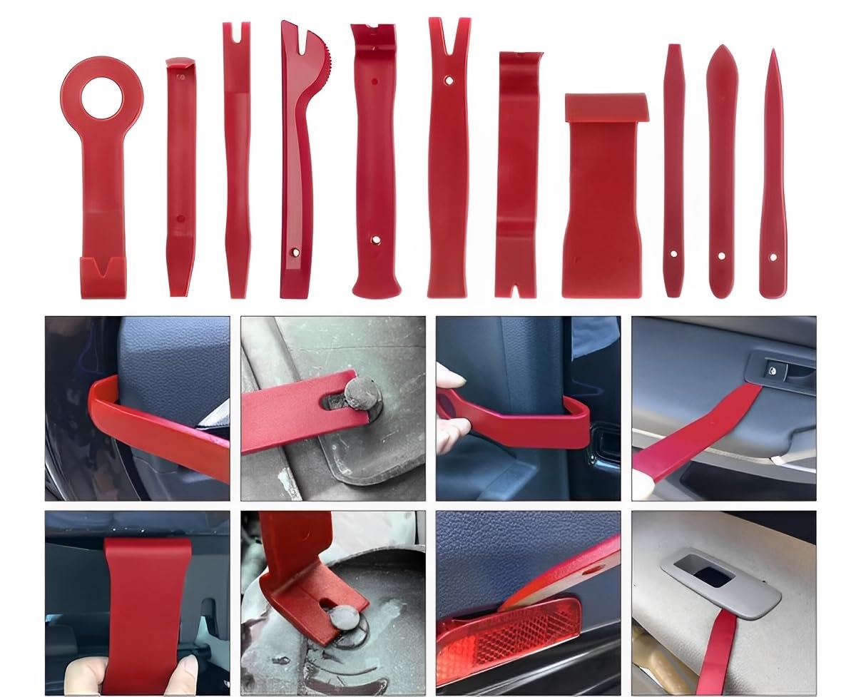 Kit Herramientas Desmontaje Molduras Tablero Auto Faros Audio Radio Estéreo Reparación y Eliminación de Tapicería de Coche Pinzas de Clip Automático Paneles de Automóviles Recorte | 19pzs