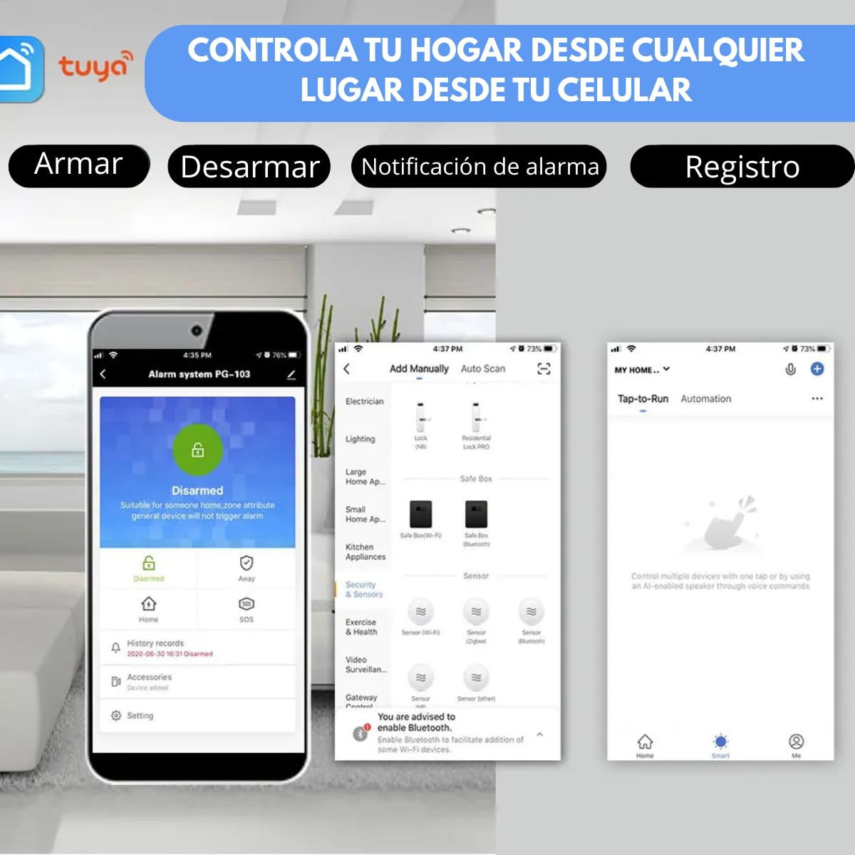 Clicklife - Kit Alarma WiFi Sistema de Seguridad Inalambrica para Casa y Negocio con App Celular, Compatible con Google y Alexa Notificaciones en Tiempo Real (2 Sensores, Control de 100 Zonas)