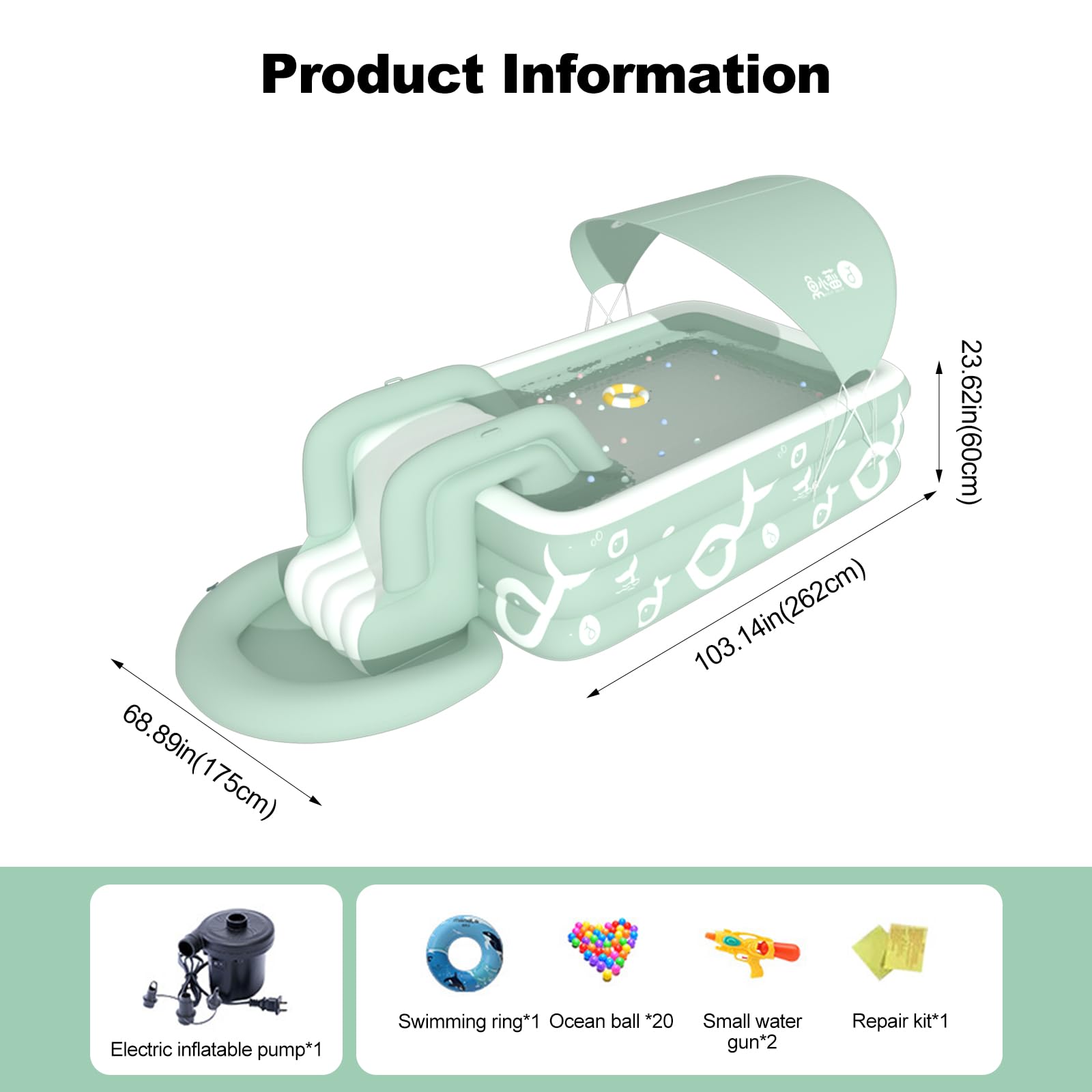 Piscina Hinchable Ergocar Azul con Tobogán Incorporado para Niños y Adultos