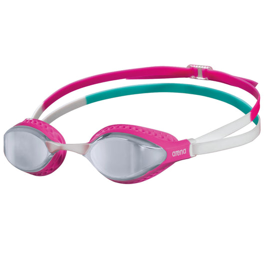 ARENA anteojos de natación Unisex para Adultos con Velocidad de Aire, antivaho, para Hombres y Mujeres, con tecnología Especial de Sellado de Aire, Lente de Espejo, Plateado/Rosa