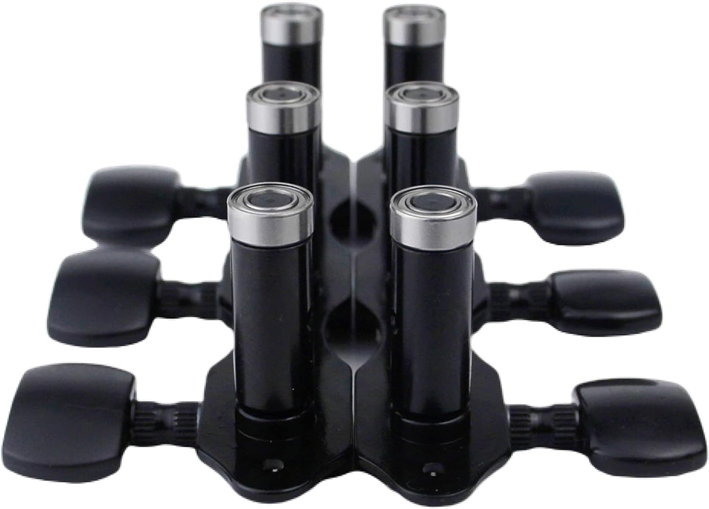 Guyker - Afinadores de guitarra clásica, 1:18, estilo de marco abierto, llaves de afinación para guitarra acústica, clavijas de cuerda de acero, 2 tablones (3+3) (negro, botón negro)