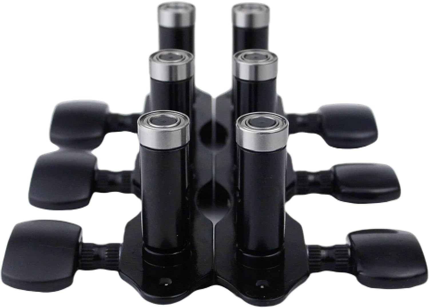 Guyker - Afinadores de guitarra clásica, 1:18, estilo de marco abierto, llaves de afinación para guitarra acústica, clavijas de cuerda de acero, 2 tablones (3+3) (negro, botón negro)