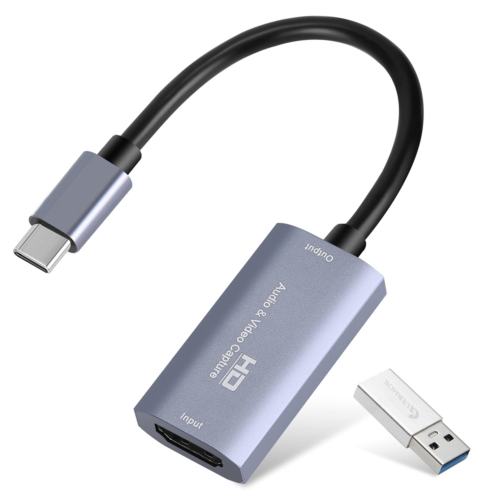 Guermok USB3.0 HDMI a USB C Tarjeta de Captura 4K 1080P 60FPS, Plata, para Juegos en Vivo, Windows, Sistema Mac OS