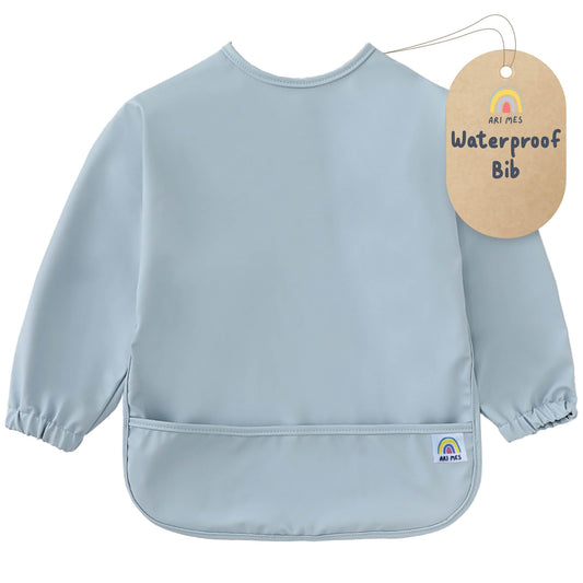 Babero de Manga Larga Impermeable ARI MES Azul para Bebé Niño o Niña