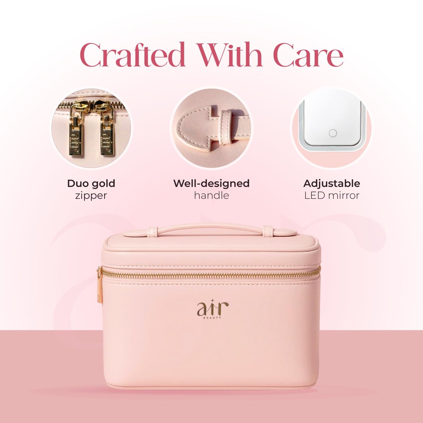 Air Beauty - Bolsa de maquillaje de piel rosa, estuche de viaje para cosméticos con cierre de cierre