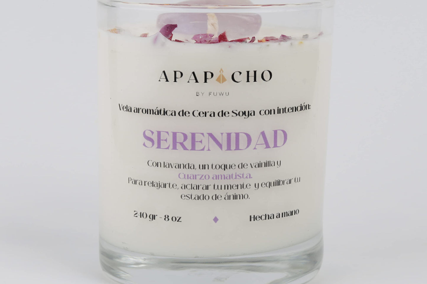 Fuwu, velas aromaticas relajantes de cera de soya con cuarzos naturales, velas decorativas hechas a mano con hierbas de olor, aromatizantes para hogar, velas aromaticas (Lavanda con vainilla)