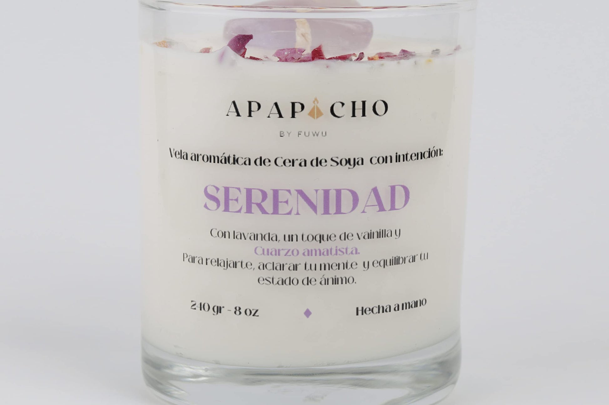 Fuwu, velas aromaticas relajantes de cera de soya con cuarzos naturales, velas decorativas hechas a mano con hierbas de olor, aromatizantes para hogar, velas aromaticas (Lavanda con vainilla)