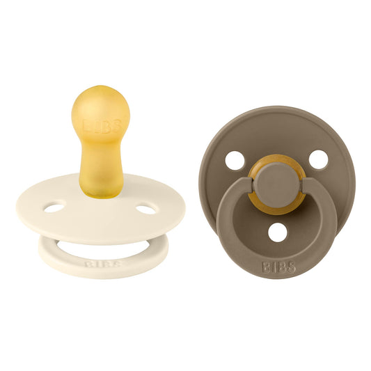 BIBS Chupones Colour Pack de 2, Tetina redonda de látex natural, Talle 2, Color, Ivory/Dark Oak, 6 a 18 meses, Hecho en Dinamarca