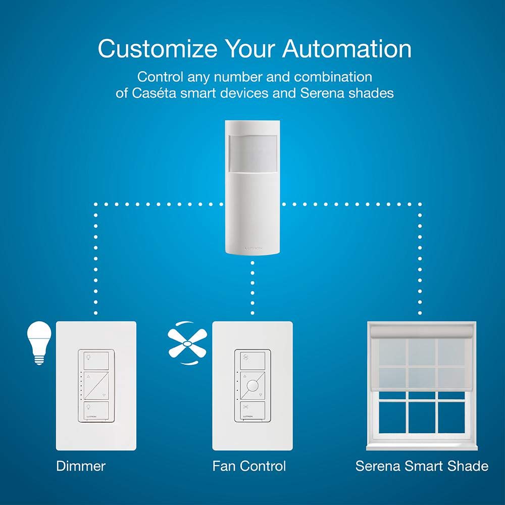Lutron Caseta Smart Lighting - Sensor de movimiento de vacantes, se enciende manualmente, se apaga automáticamente, para reguladores, interruptores y ventiladores, no requiere cables, PD-VSENS-WH,