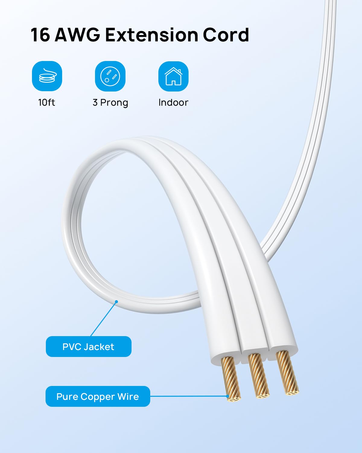 TROND Cable de extensión Plano hacia la Izquierda de 10 pies | Tira de alimentación de Enchufe Plano | 3 Clavijas conectadas a Tierra 3 tomacorrientes | 1625 W | Cable de alimentación Largo de