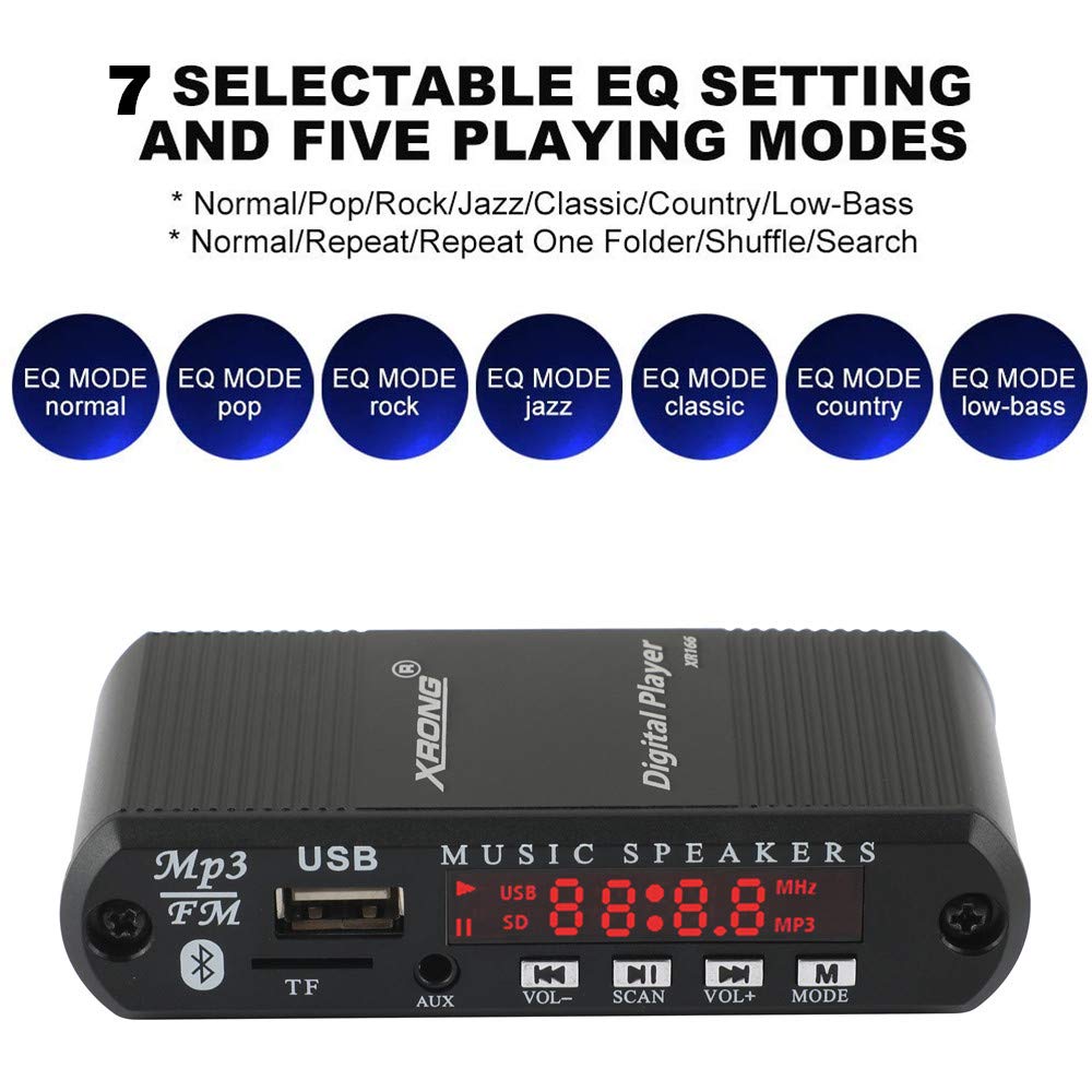 XRONG - Receptor de audio Bluetooth, radio FM, reproductor digital MP3, pantalla digital LED, reproducción de tarjeta SD/USB, salida de audio de 3.5mm