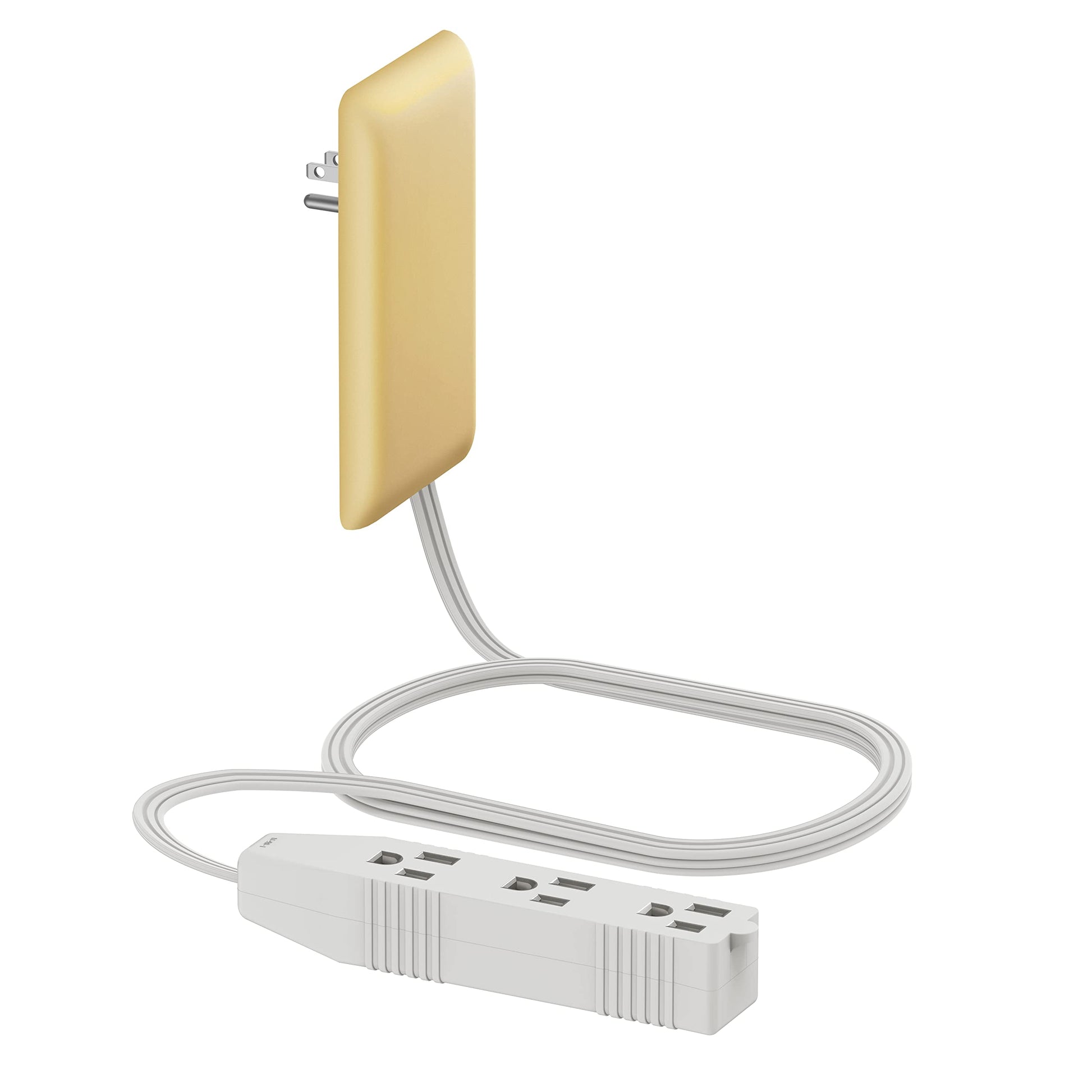 LIDER Extensor de Tomacorriente de Cara Plana con 3 Receptáculos, Enchufe de Placa de Pared Ultra Delgado con Extensor de Cable y Regleta de 3 Tomas, Cable de 3 pies, LWE3-315-GD, Certificado ETL