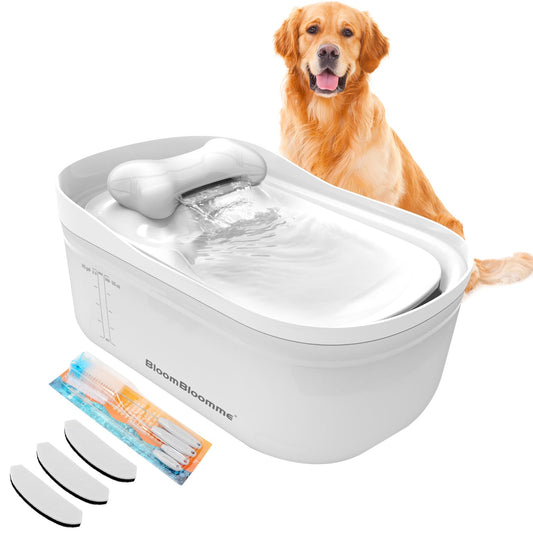 BloomBloomme - Fuente de agua ultra silenciosa para mascotas de 2.3 gal/316 oz/9 l para perros grandes/medianos en el interior del dispensador automático de tazón de agua para perros, fuente de bebida para gatos, cascada con kit de limpieza/3 filtros (bla