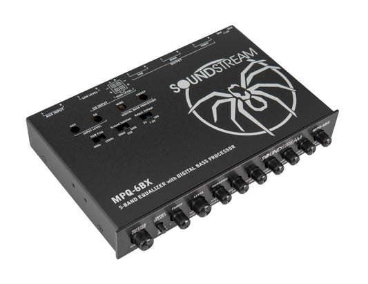 Soundstream MPQ-6BX 1/2 DIN 5 bandas ecualizador de audio para coche con reconstrucción de graves digitales – salida RMS de 7 V, filtro subsónico, ajuste de ecualizador de ± 18 dB, preamplificador de