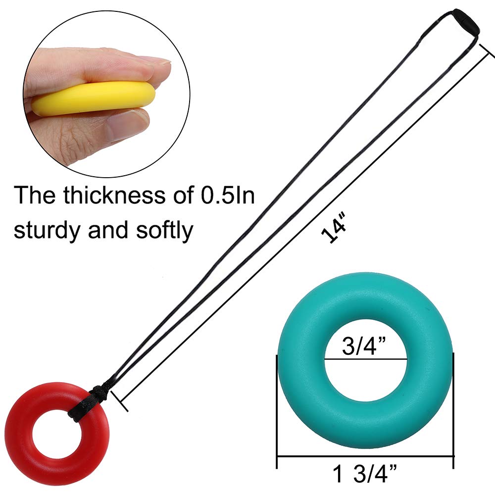 Collar sensorial para masticar para niños y adultos, paquete de 5 juguetes masticables de silicona, para ayudar a motor oral, juguetes masticables para niños y niñas con autismo, TDAH, reduce el donut