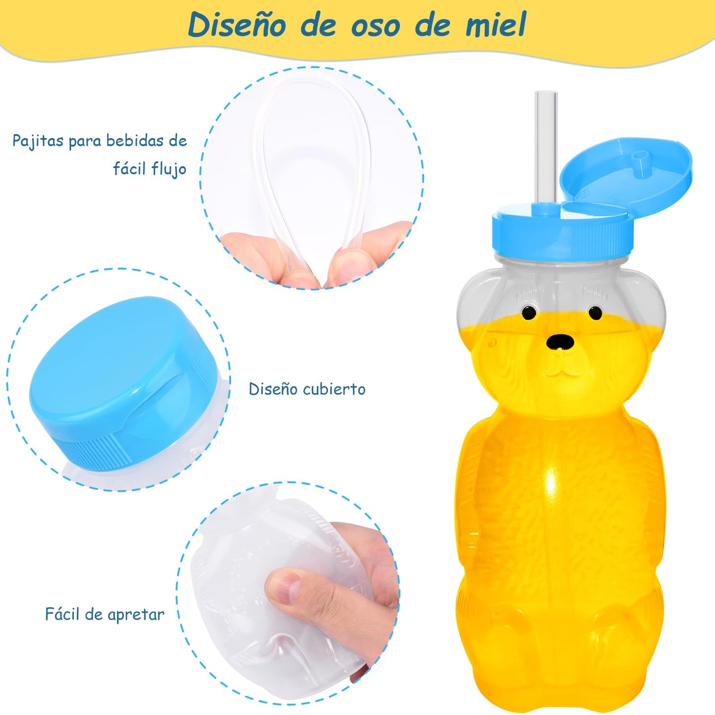 Vaso de Oso con Popote para Bebé - 2 Piezas Vaso Osito Popote Bebé Sin BPA， Material Grado Alimenticio + Taza Entrenamiento Alimenticio Antiderrames (Jugo/Leche/Complementaria)