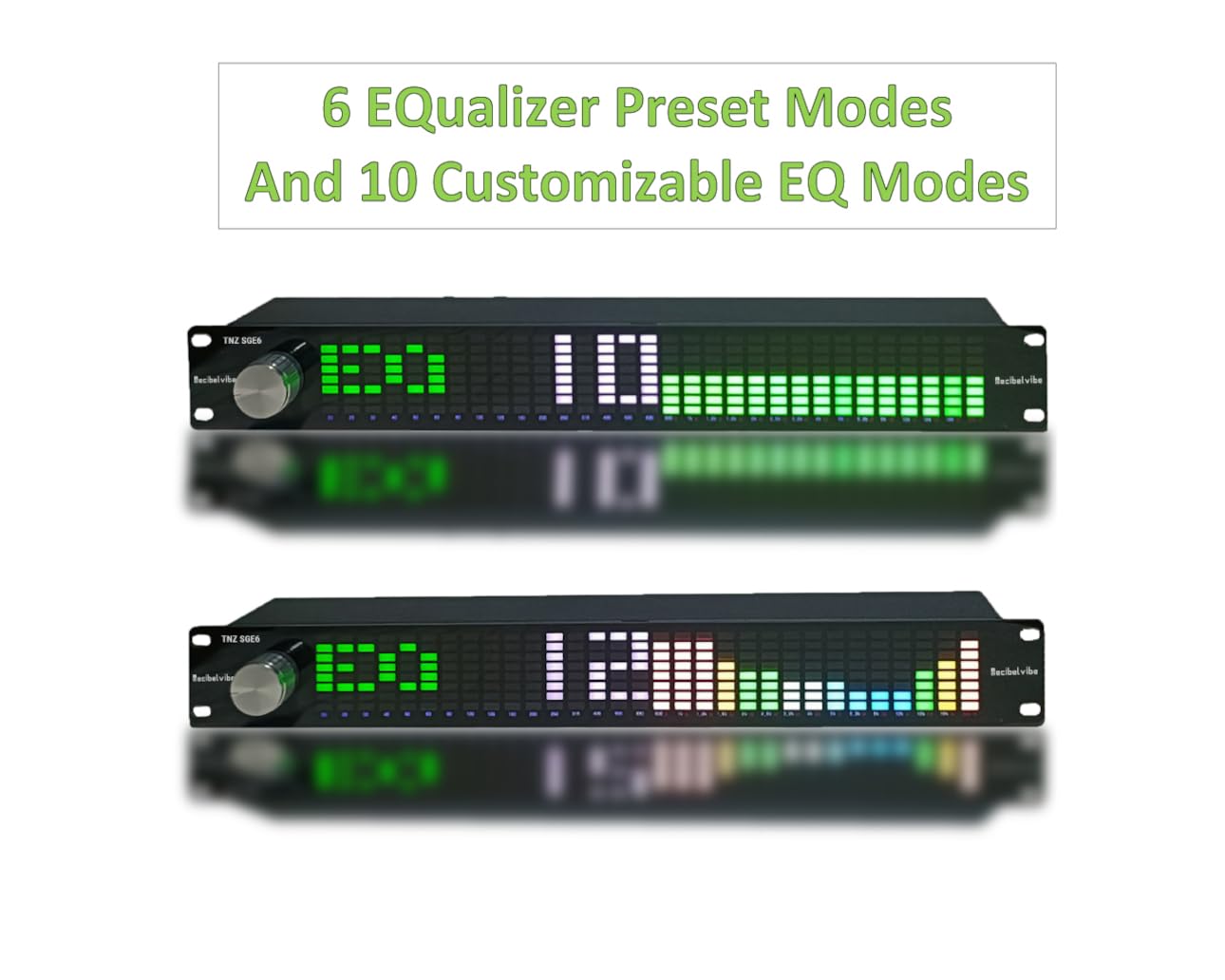Decibelvibe TNZ SGE6 - Ecualizador Gráfico de Audio con Entrada y Salida RCA Trasera + Auxiliar de 3.5, Micrófono Integrado y USB, Preamplificador para Audio en Casa, Profesional, Automóvil, HiFi