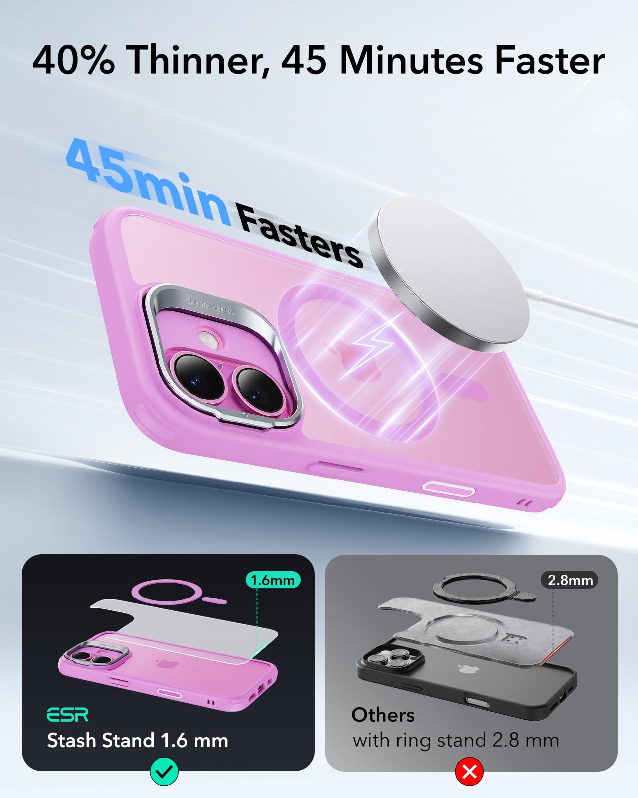 ESR - Funda para iPhone 16, botón de control de cámara compatible con MagSafe, protección de grado militar, soporte integrado, funda trasera resistente a arañazos, clásica, rosa esmerilado