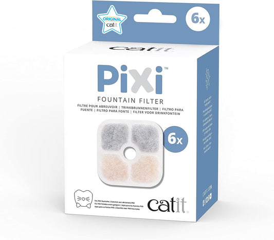 Catit PIXI Filtro de fuente de agua para gatos, filtro de agua de triple acción, paquete de 6