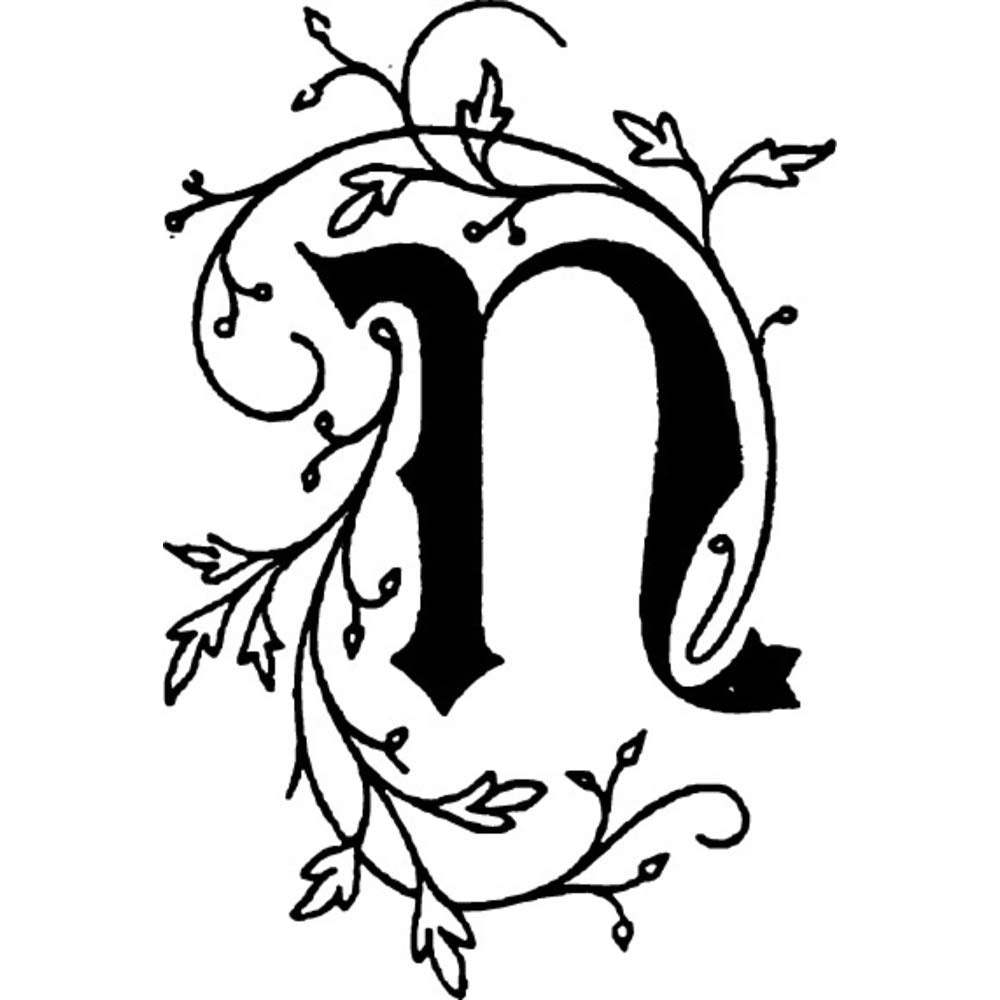 Herbin Sello de latón para cera, diseño vintage retro con mango de madera, letra inicial "N"