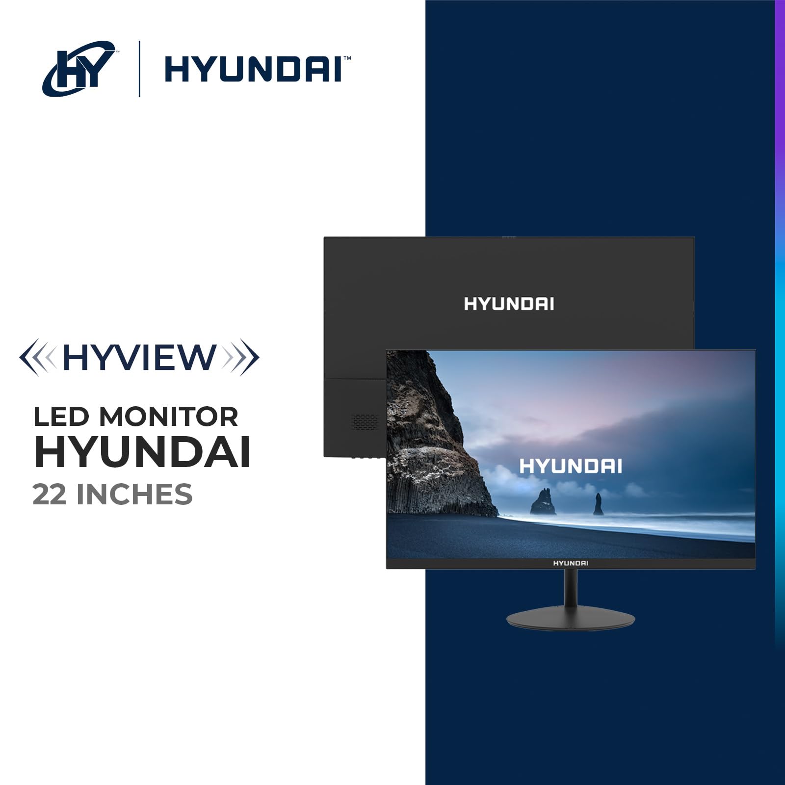 HYUNDAI HY View 22” Monitor de Oficina, VA 1920x1080p, 60Hz, OD 5 ms, Diseño Delgado, HDMI Incluido - Negro