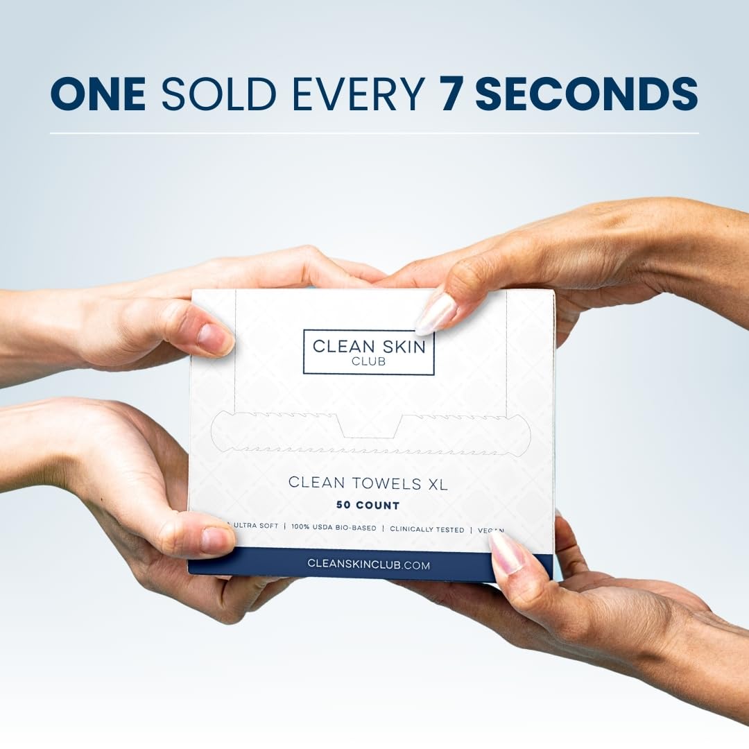 CLEAN SKIN CLUB Caja de Bambú Luxe con Cajón Y Toallas Xl, Toalla Facial, Toallitas Secas Desmaquillantes Desechables, Lavado Facial (Cajón Contenedor de Bambú) 50 Unidades (Paquete de 1)