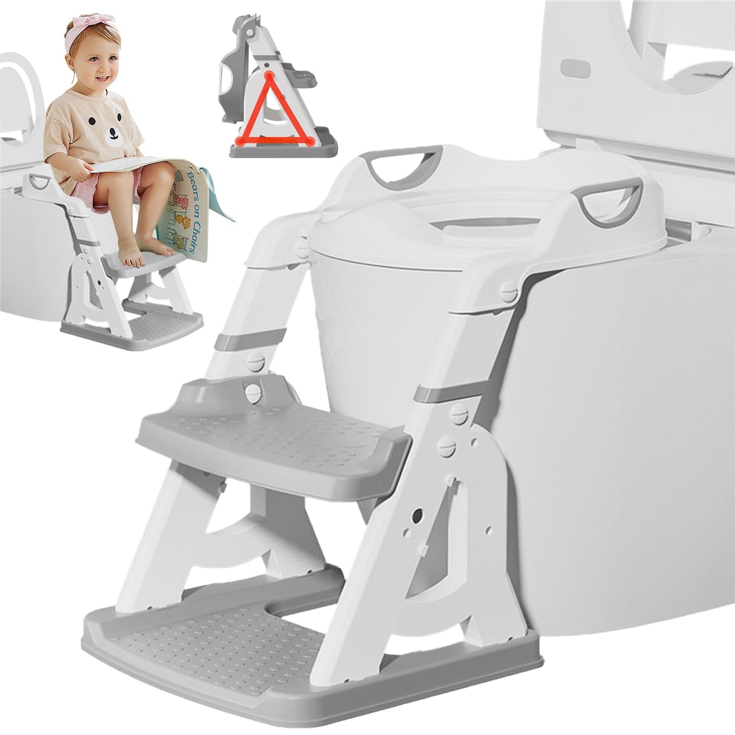 Asiento de Entrenamiento Infantil con Escalera Plegable Ergonómico y Acolchonado, Antideslizante, para Niños de 2 a 7 Años
